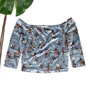 NEW Tillys Velvet Floral Off Shoulder Crop Top